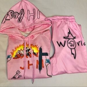 Pink Graphic Hoodie & Pant Set Size Small